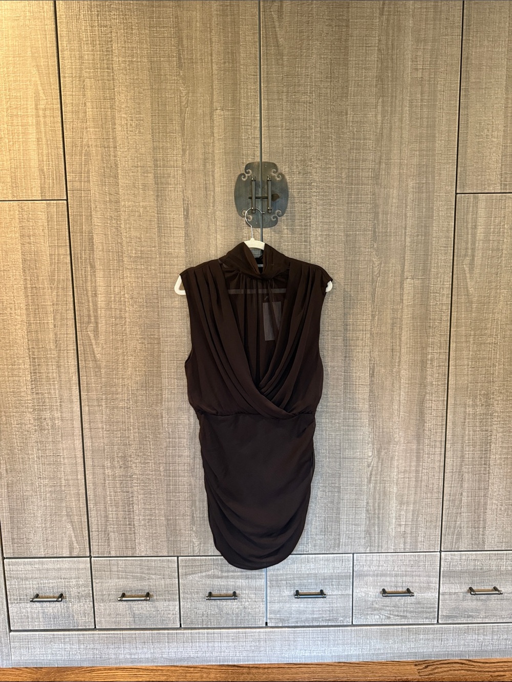 Zara Sleeveless V-Neck Brown Draped  Dress